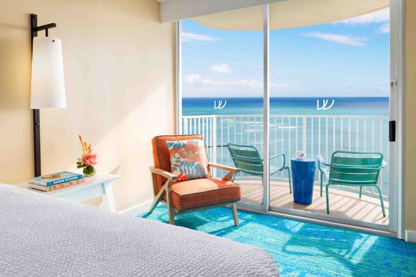 Waikiki ocean front hotel suite with lanai. Sleeps 4: one king bed and one sofa bed.