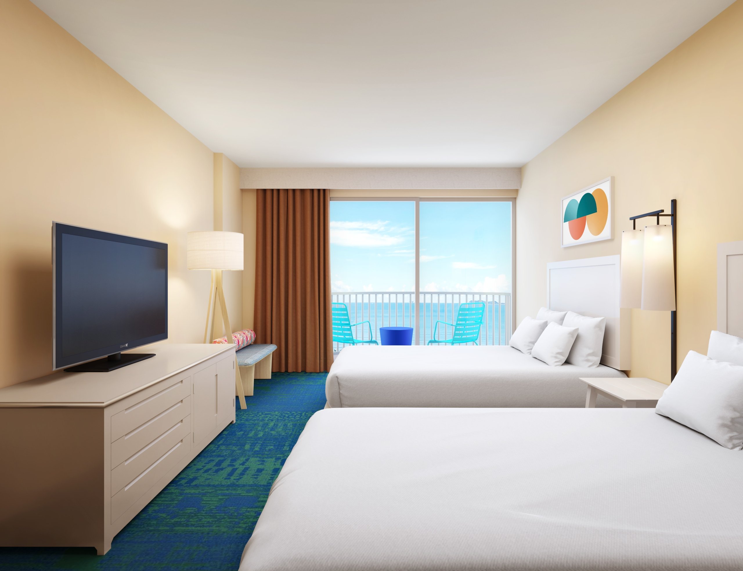 2 double beds with Ocean View with Lanai