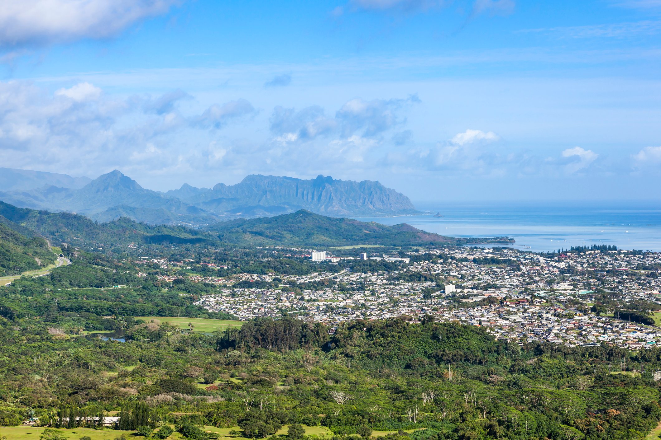 Panoramic view of Oahu from Pali lookout, Hawaii islands