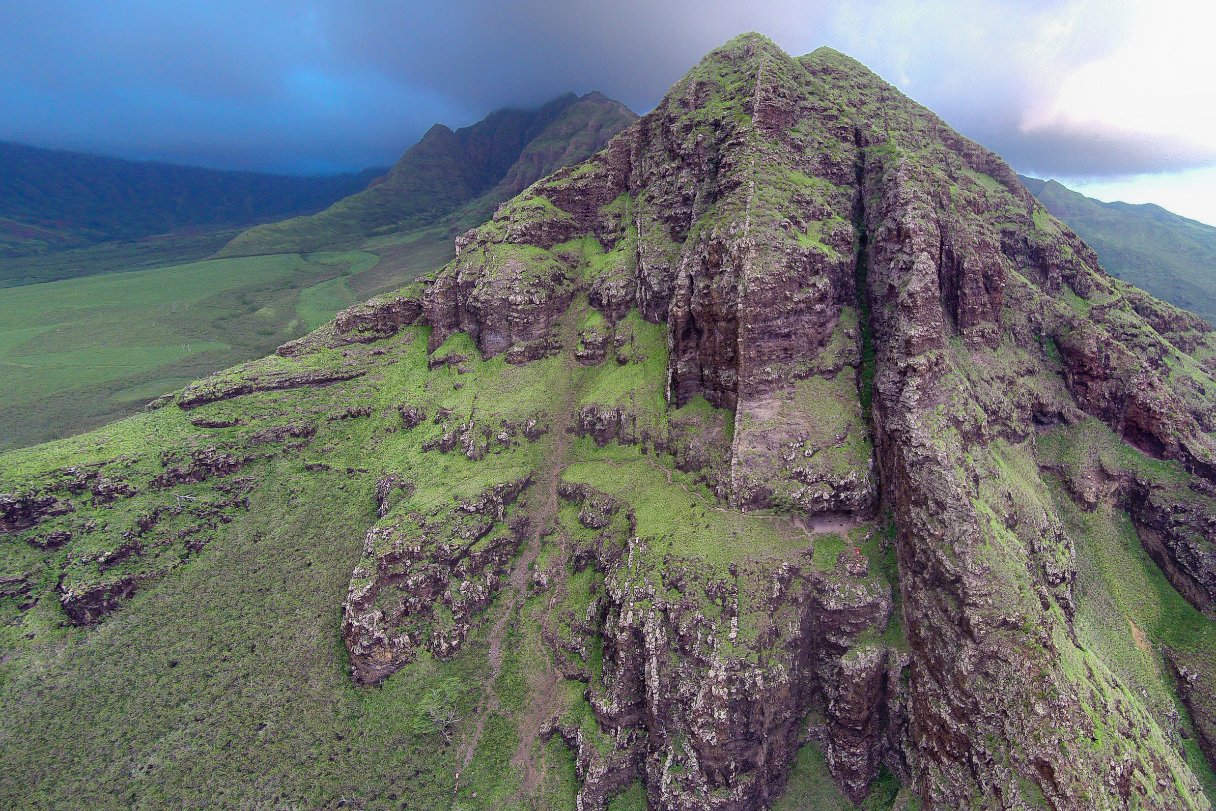 Aerial view of Upper Makua cave in Makaha, Hawaii