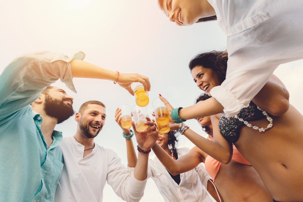 Friends toasting with drinks on a party