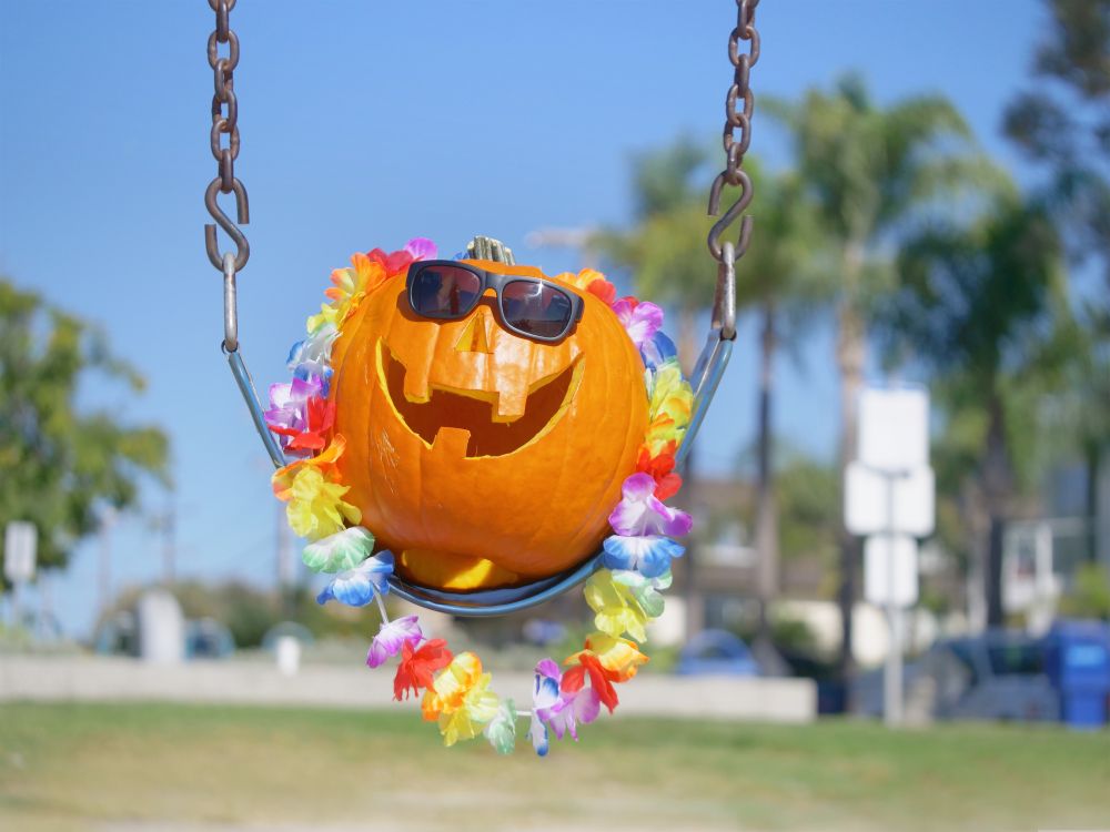 Happy Halloween pumpkin on the swing