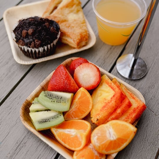 Fruit and pastries at the coconut club