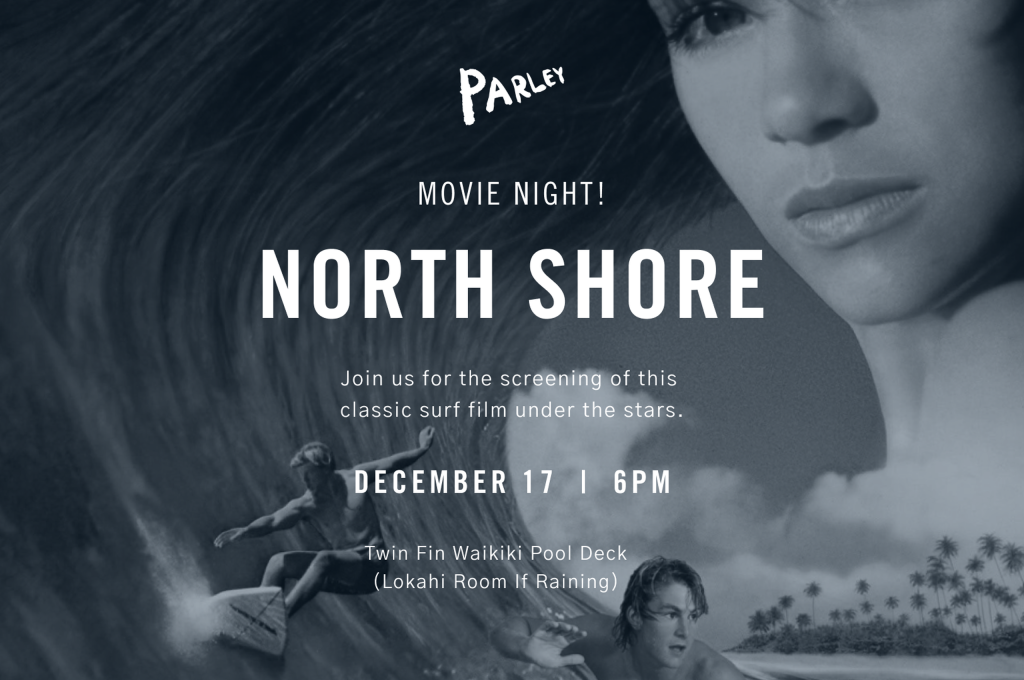 Movie poster of North Shore Movie screening at the pool deck